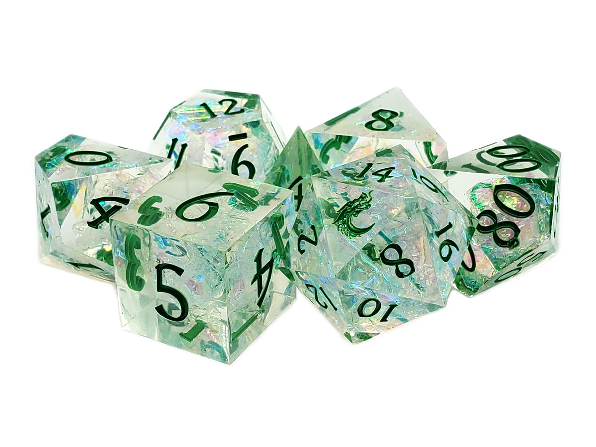 Old School Dice: Sharp Edged 7-Piece Dice Set - Green Ice