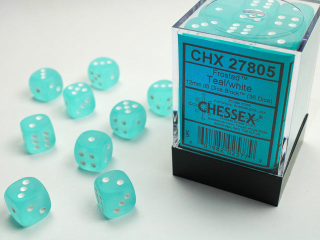 FrostedÃ¢â€žÂ¢ 12mm d6 Teal/white Dice BlockÃ¢â€žÂ¢ (36 dice)