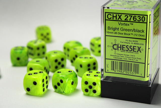 VortexÃ‚Â® 16mm d6 Bright Green/black Dice BlockÃ¢â€žÂ¢ (12 dice)