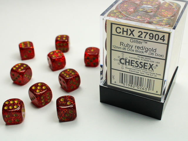 Glitter 12mm d6 Ruby/gold Dice BlockÃ¢â€žÂ¢ (36 dice)