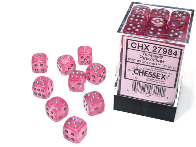 BorealisÃ‚Â® 12mm d6 Pink/silver LuminaryÃ¢â€žÂ¢ Dice BlockÃ¢â€žÂ¢ (36 dice)