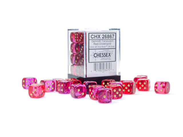 GeminiÃ‚Â® 12mm d6 Translucent Red-Violet/gold Dice BlockÃ¢â€žÂ¢ (36 dice)