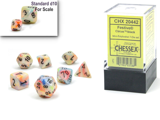 FestiveÃ‚Â® Mini-hedralÃ‚Â® CircusÃ¢â€žÂ¢/black 7-Die set