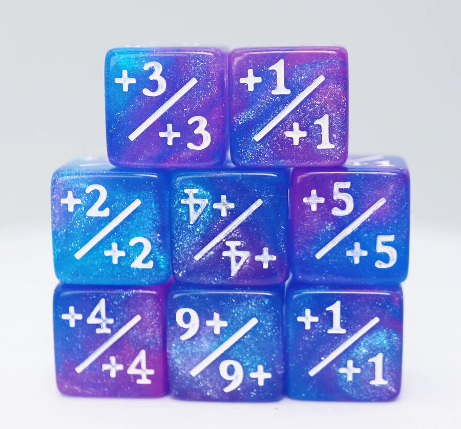 Dice Counters +1/+1 Blue Purple Glitter Counters for Magic Set of 8