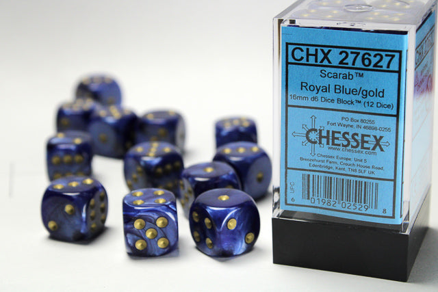 ScarabÃ‚Â® 16mm d6 Royal Blue/gold Dice BlockÃ¢â€žÂ¢ (12 dice)