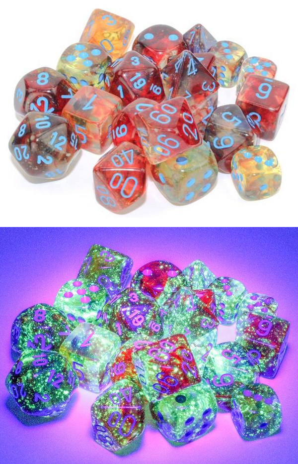 NebulaÃ‚Â® 12mm d6 PrimaryÃ¢â€žÂ¢/blue LuminaryÃ¢â€žÂ¢ Dice BlockÃ¢â€žÂ¢ (36 dice)