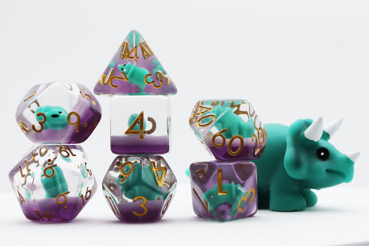Dinosaur RPG Dice Set Green Triceratops