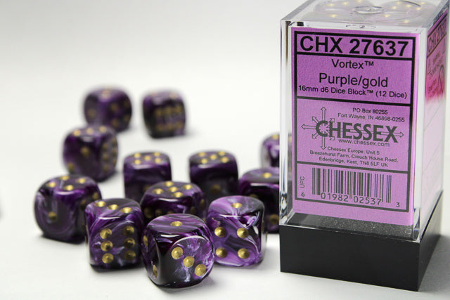 VortexÃ‚Â® 16mm d6 Purple/gold Dice BlockÃ¢â€žÂ¢ (12 dice)