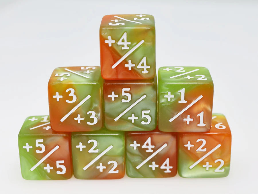 Dice Counters +1/+1 Green Gold Counters for Magic Set of 8