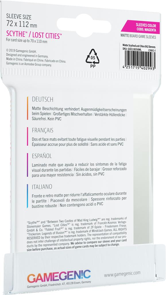 MATTE Magenta BG Sleeves (60) 72 x 112 mm