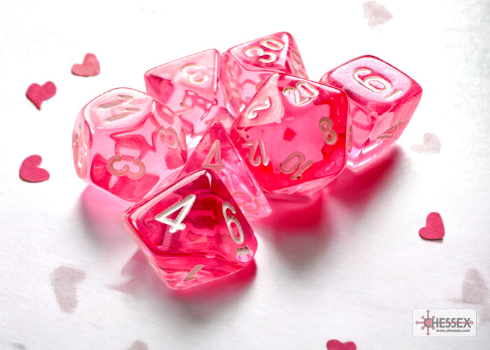 Translucent Mini-hedralÃ‚Â® Pink/white 7-Die Set