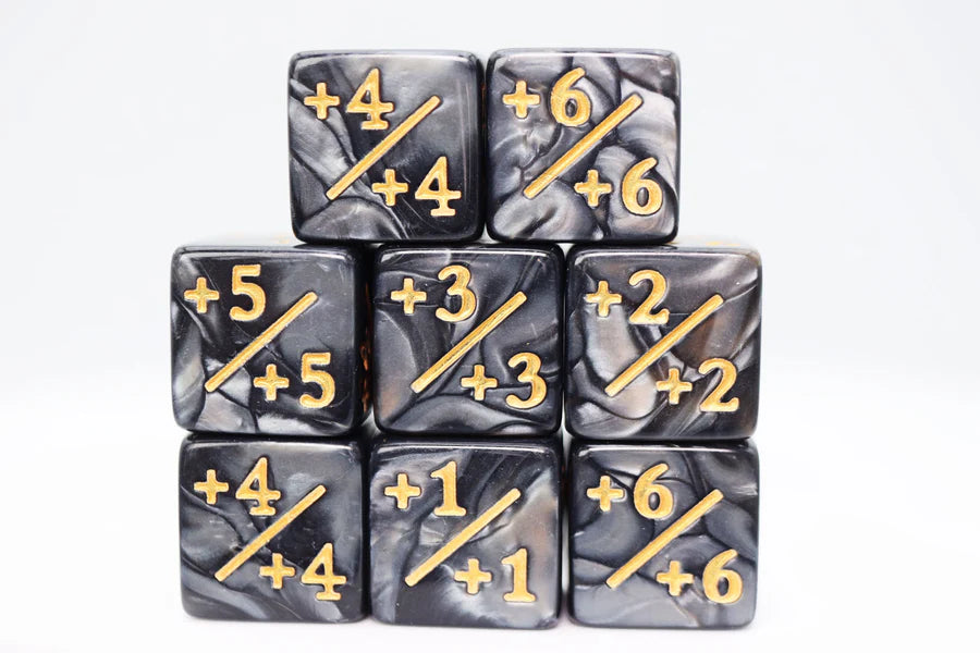 Dice Counters +1/+1 Pearl Black Gold Counters for Magic Set of 8