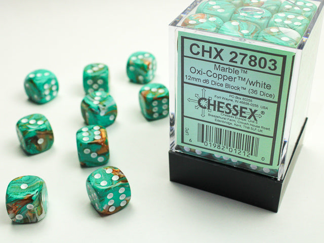 Marble 12mm d6 Oxi-CopperÃ¢â€žÂ¢/white Dice BlockÃ¢â€žÂ¢ (36 dice)