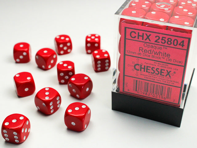 Opaque 12mm d6 Red/white Dice BlockÃ¢â€žÂ¢ (36 dice)