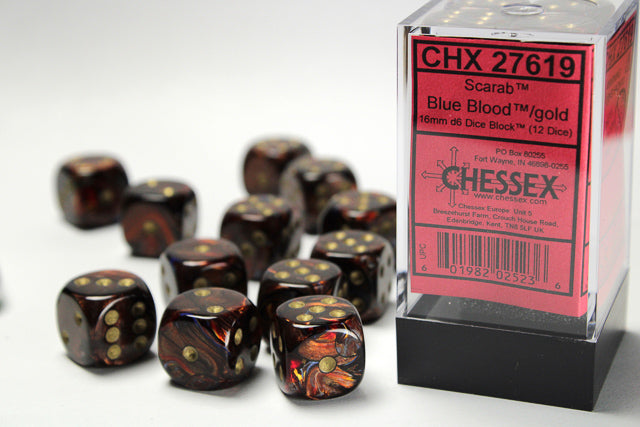 ScarabÃ‚Â® 16mm d6 Blue BloodÃ¢â€žÂ¢/gold Dice BlockÃ¢â€žÂ¢ (12 dice)