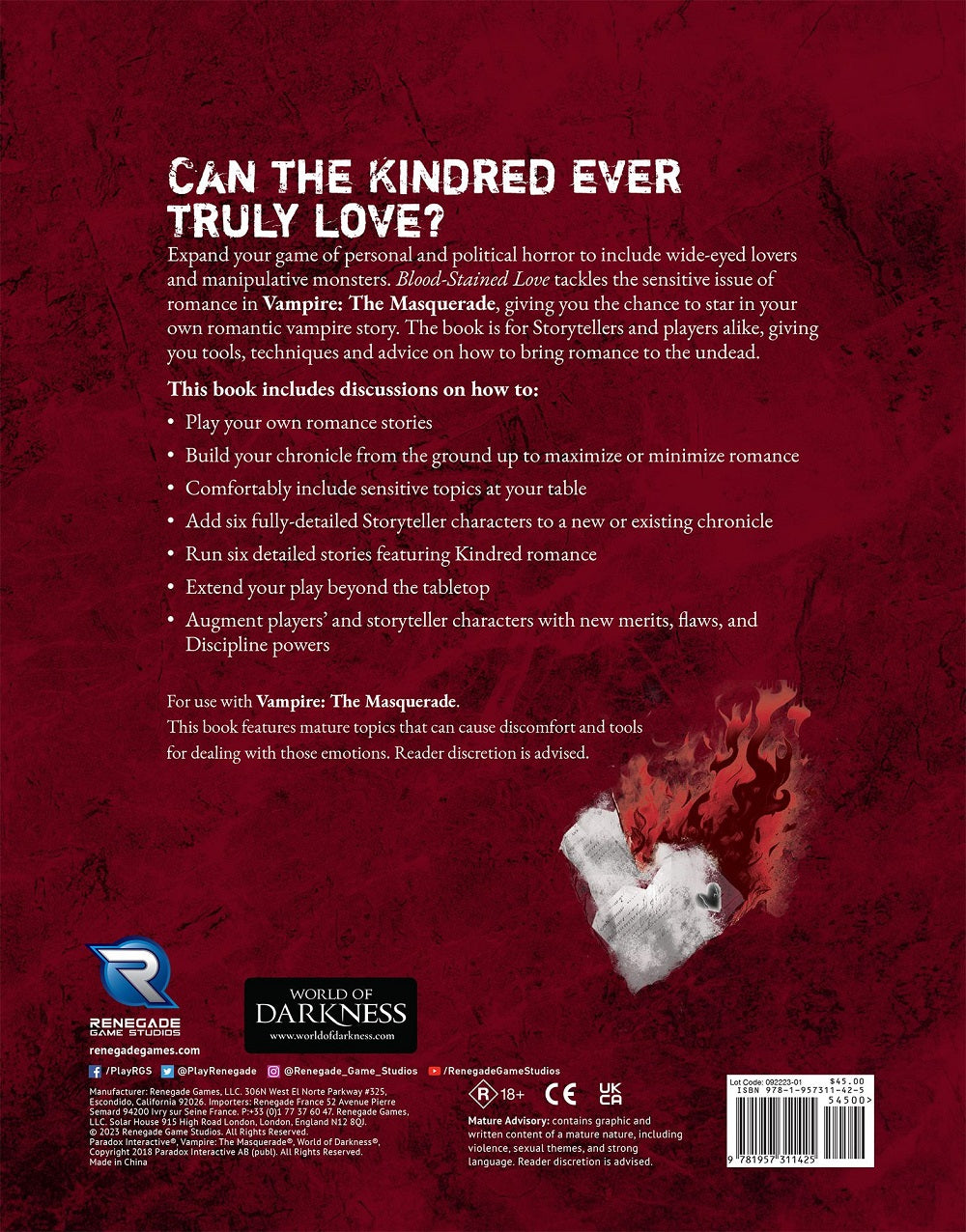Vampire The Masquerade RPG Blood Stained Love Sourcebook
