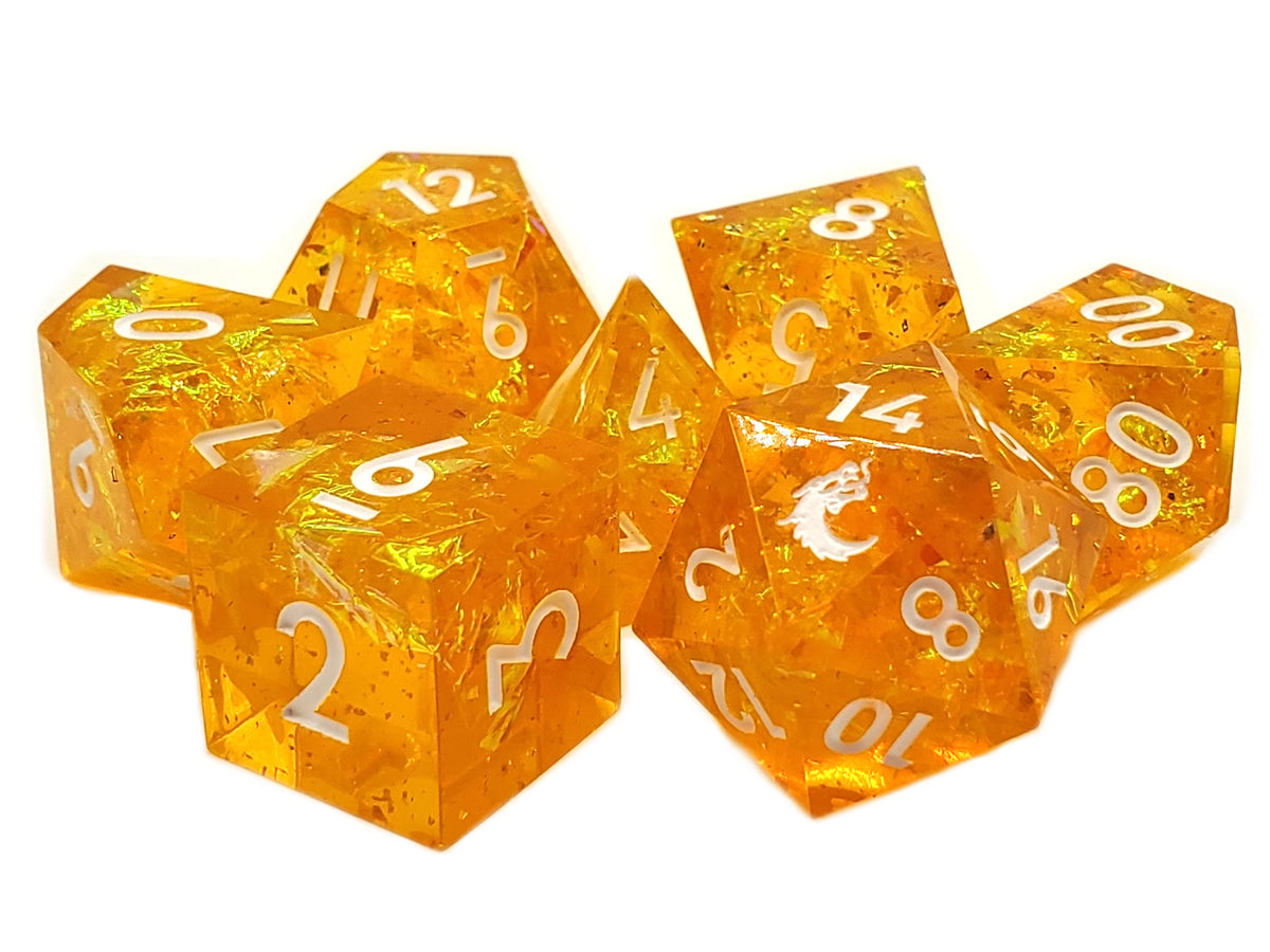 Old School Dice: Sharp Edged 7-Piece Dice Set - Lemon Tree