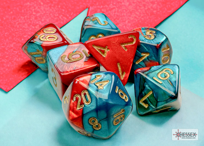 GeminiÃ‚Â® Mini-hedralÃ‚Â® Red-Teal/gold 7-Die Set