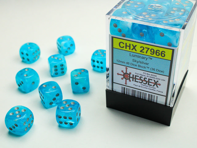 LuminaryÃ¢â€žÂ¢ 12mm d6 Sky/silver Dice BlockÃ¢â€žÂ¢ (36 dice)