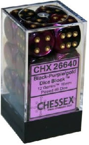 GeminiÃ‚Â® 16mm d6 Black-Purple/gold Dice BlockÃ¢â€žÂ¢ (12 dice)