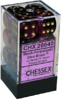 GeminiÃ‚Â® 16mm d6 Black-Purple/gold Dice BlockÃ¢â€žÂ¢ (12 dice)