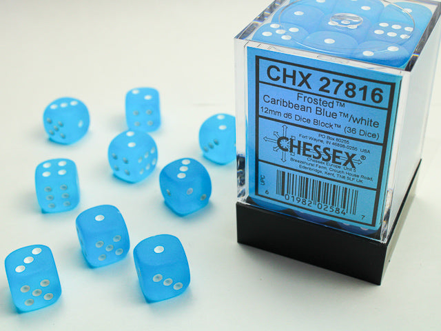 FrostedÃ¢â€žÂ¢ 12mm d6 Caribbean BlueÃ¢â€žÂ¢/white Dice BlockÃ¢â€žÂ¢ (36 dice)