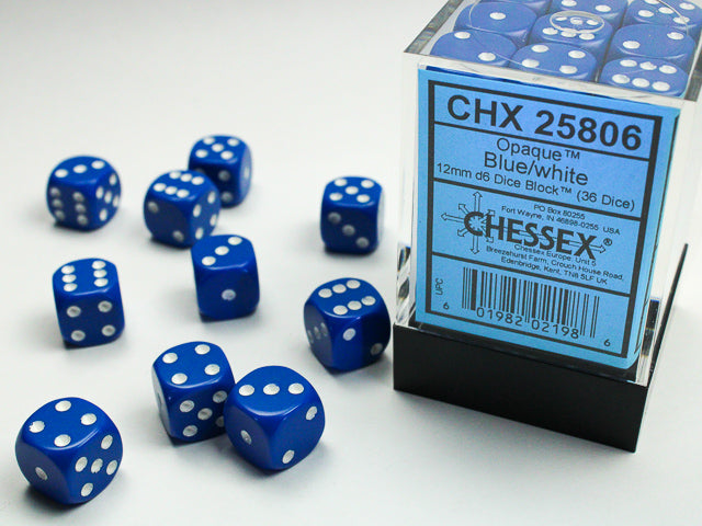 Opaque 12mm d6 Blue/white Dice BlockÃ¢â€žÂ¢ (36 dice)
