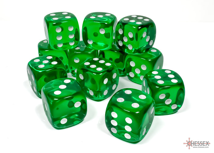 Translucent 16mm d6 Green/white Dice BlockÃ¢â€žÂ¢ (12 dice)