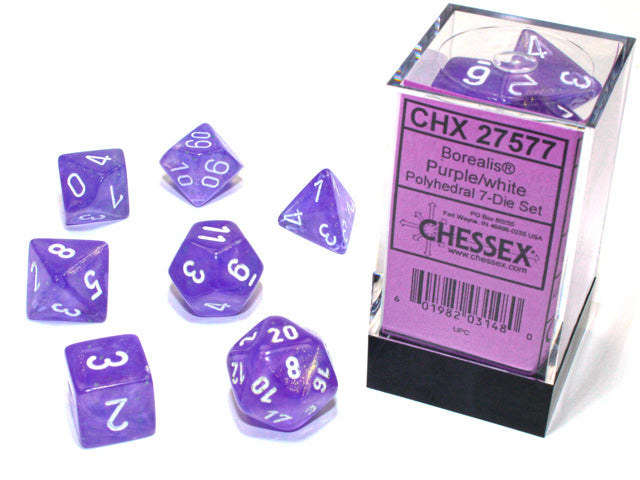BorealisÃ‚Â® Polyhedral Purple/white LuminaryÃ¢â€žÂ¢ 7-Die Set