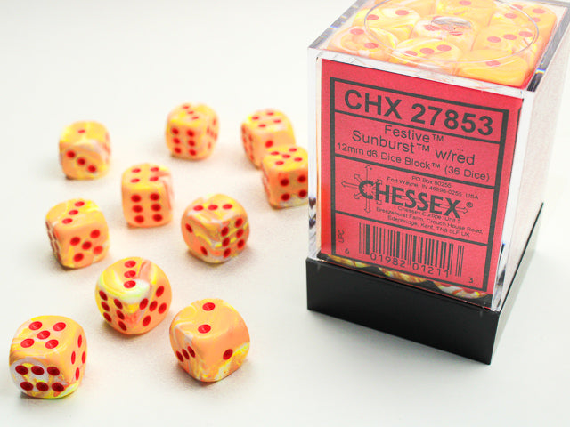 FestiveÃ‚Â® 12mm d6 SunburstÃ¢â€žÂ¢/red Dice BlockÃ¢â€žÂ¢ (36 dice)