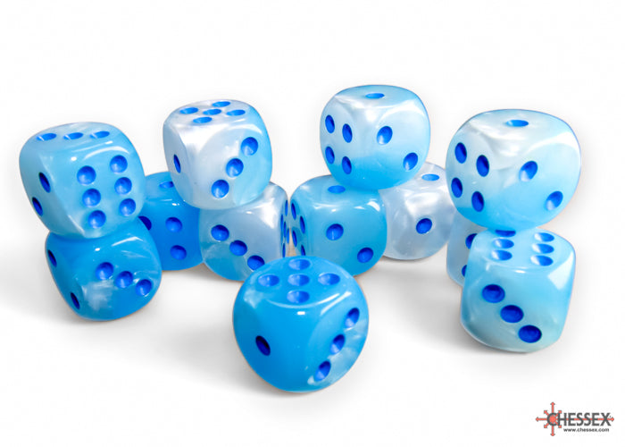 GeminiÃ‚Â® 16mm d6 Pearl Turquoise-White/blue LuminaryÃ¢â€žÂ¢ Dice BlockÃ¢â€žÂ¢ (12 dice)