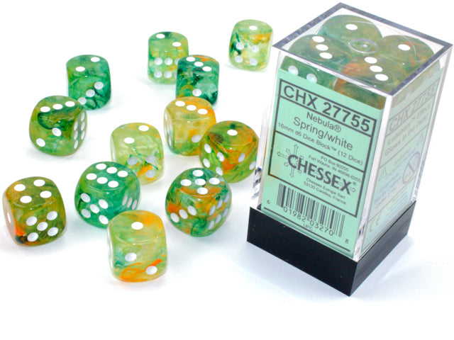 NebulaÃ‚Â® 16mm d6 Spring/white LuminaryÃ¢â€žÂ¢ Dice BlockÃ¢â€žÂ¢ (12 dice)