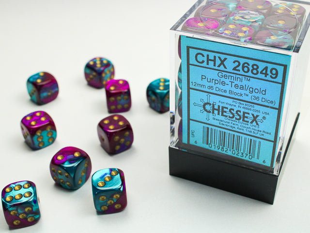 GeminiÃ‚Â® 12mm d6 Purple-Teal/gold Dice BlockÃ¢â€žÂ¢ (36 dice)