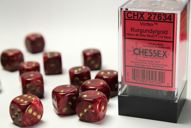 VortexÃ‚Â® 16mm d6 Burgundy/gold Dice BlockÃ¢â€žÂ¢ (12 dice)