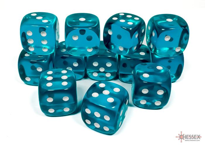 Translucent 16mm d6 Teal/white Dice BlockÃ¢â€žÂ¢ (12 dice)