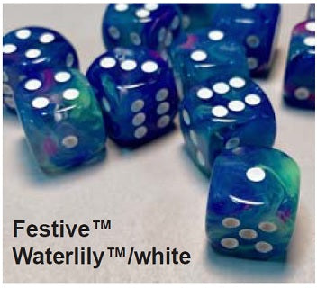 FestiveÃ‚Â® 16mm d6 WaterlilyÃ¢â€žÂ¢/white Dice BlockÃ¢â€žÂ¢ (12 dice)