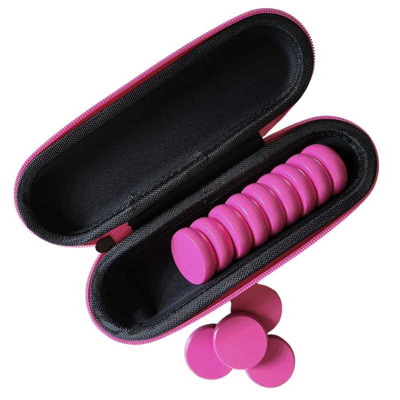 Crokinole 13 Bright Pink Premium Glazed Wooden Discs with Hard Carry Case