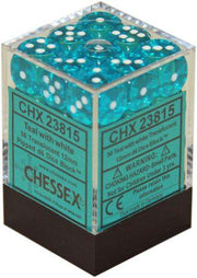 Translucent 12mm d6 Teal/white Dice BlockÃ¢â€žÂ¢ (36 dice)