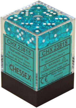 Translucent 12mm d6 Teal/white Dice BlockÃ¢â€žÂ¢ (36 dice)