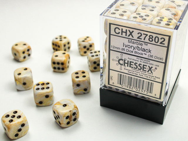 Marble 12mm d6 Ivory/black Dice BlockÃ¢â€žÂ¢ (36 dice)