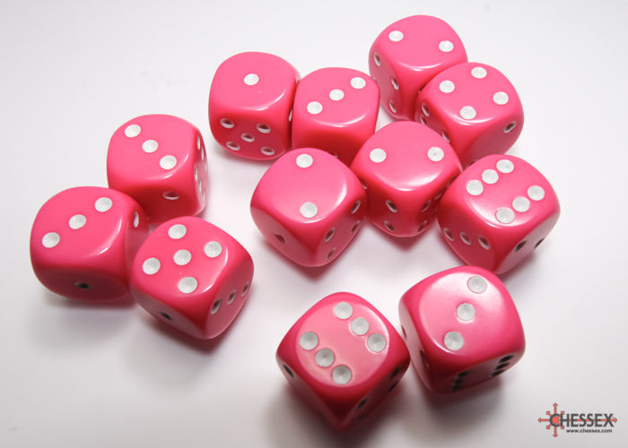 Opaque 16mm d6 Pink/white Dice BlockÃ¢â€žÂ¢ (12 dice)