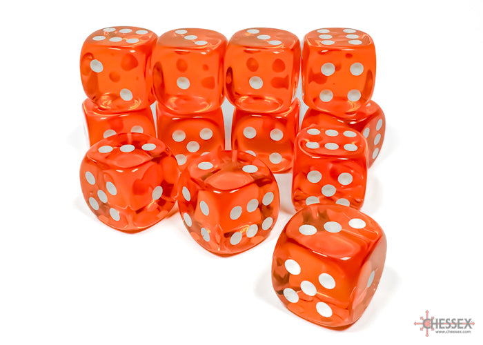 Translucent 16mm d6 Orange/white Dice BlockÃ¢â€žÂ¢ (12 dice)