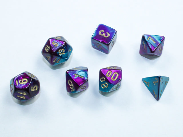 GeminiÃ‚Â® Mini-hedralÃ‚Â® Purple-Teal/gold 7-Die Set