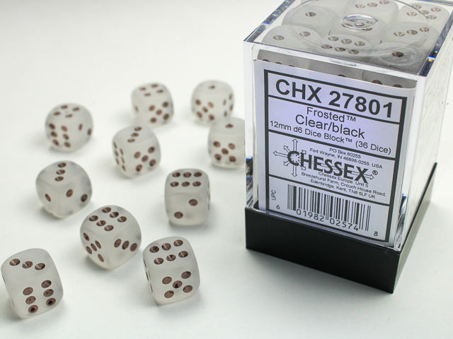 FrostedÃ¢â€žÂ¢ 12mm d6 Clear/black Dice BlockÃ¢â€žÂ¢ (36 dice)