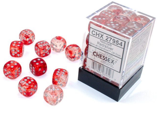 NebulaÃ‚Â® 12mm d6 Red/silver LuminaryÃ¢â€žÂ¢ Dice BlockÃ¢â€žÂ¢ (36 dice)