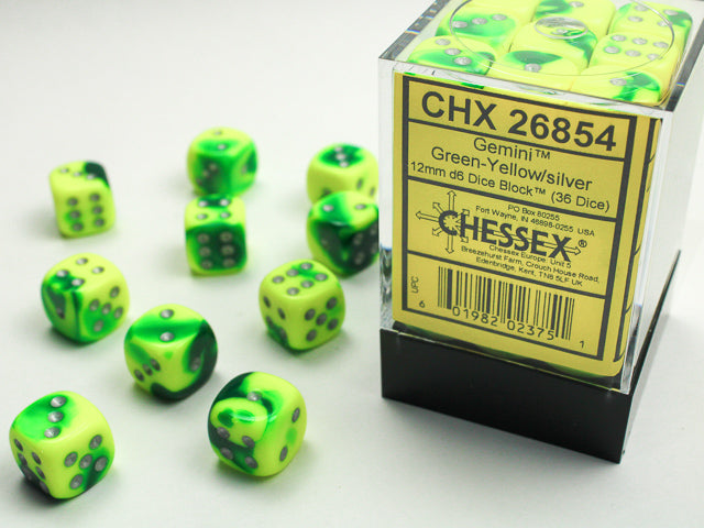 GeminiÃ‚Â® 12mm d6 Green-Yellow/silver Dice BlockÃ¢â€žÂ¢ (36 dice)