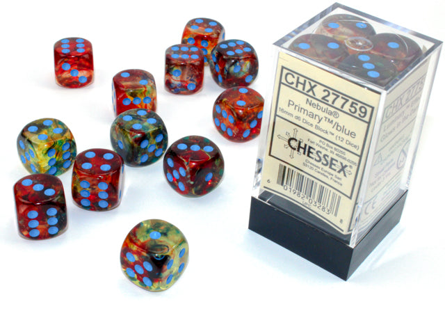 NebulaÃ‚Â® 16mm d6 PrimaryÃ¢â€žÂ¢/blue LuminaryÃ¢â€žÂ¢ Dice BlockÃ¢â€žÂ¢ (12 dice)