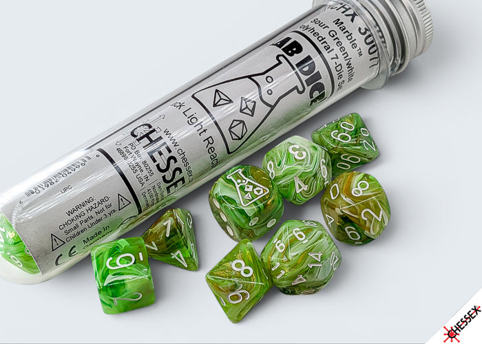 Lab Dice 10 Polyhedral 7-Die Set Marble Sour Green/White