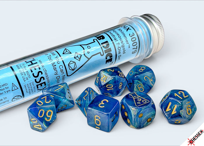 Lab Dice 10 Polyhedral 7-Die Set Shimmer Aqueous/gold