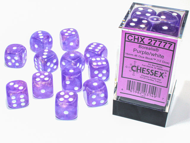 BorealisÃ‚Â® 16mm d6 Purple/white LuminaryÃ¢â€žÂ¢ Dice BlockÃ¢â€žÂ¢ (12 dice)